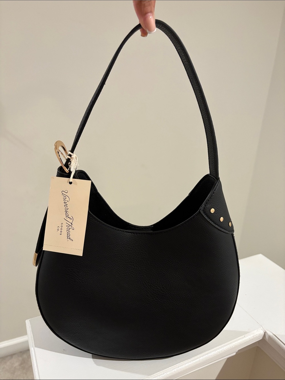 Universal Thread Black Crescent Shoulder Bag with Gold Studs